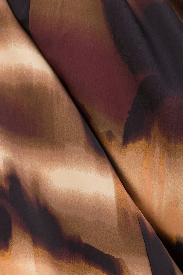 Brown Mirage Bloom Print Satin Elastic Drawstring Fabi Pants