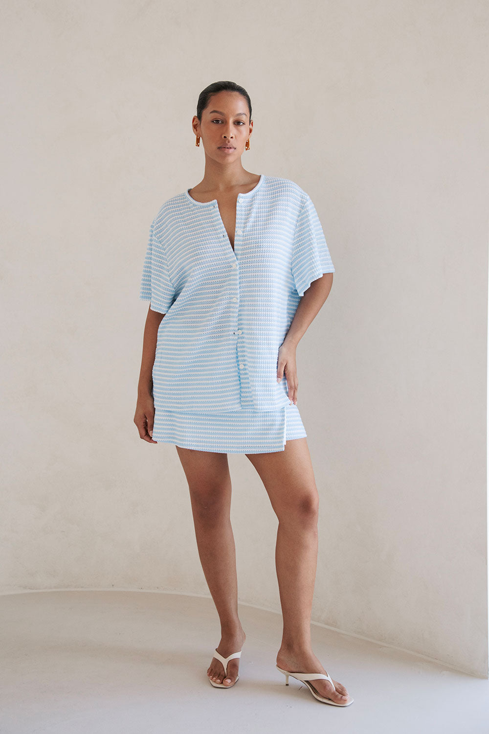Cassie Button Up Top - Blue White – SABO