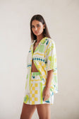 White Prego Verde Print Button Up Collar Seona Top