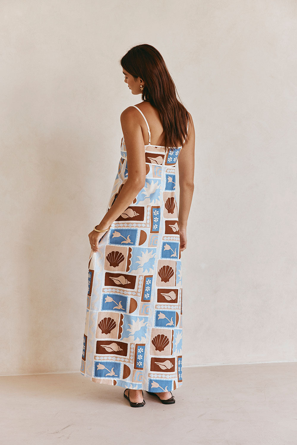 Blue Solis Print Strappy A-Line Maxi Giorgia Dress