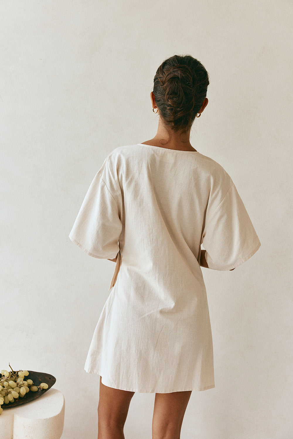 Beige Short Sleeve Wrap Mini Harper Dress