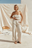 Beige Linen Blend Wide Leg Isa Trouser Pants