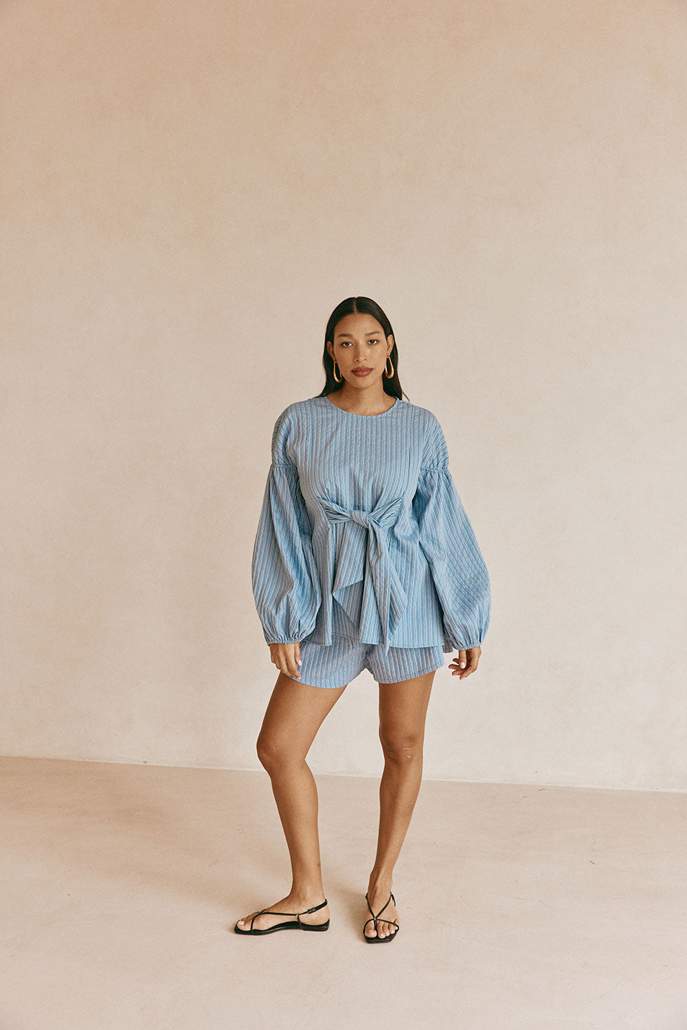 Blue Stripe Waist Tie Hailey Top