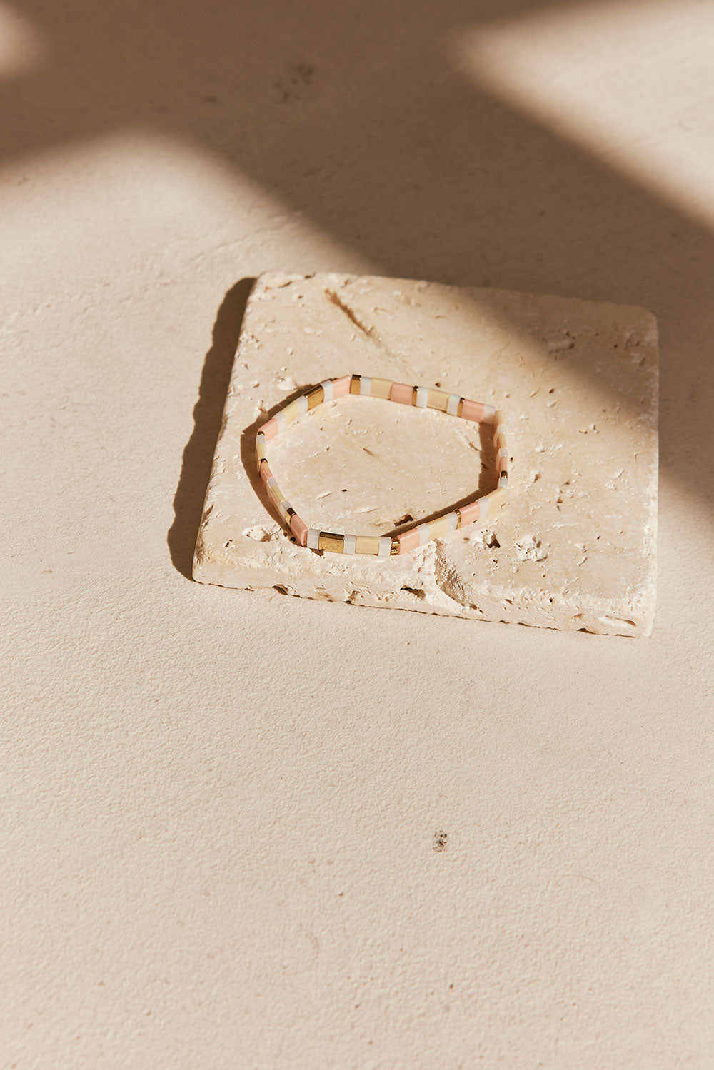 Peachy, White and Cream Elastic Bead Bracelet