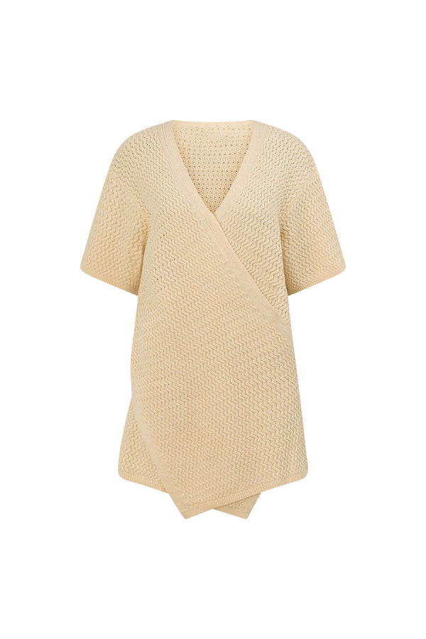 Cream Knit Wrap Mini Kyoto Dress