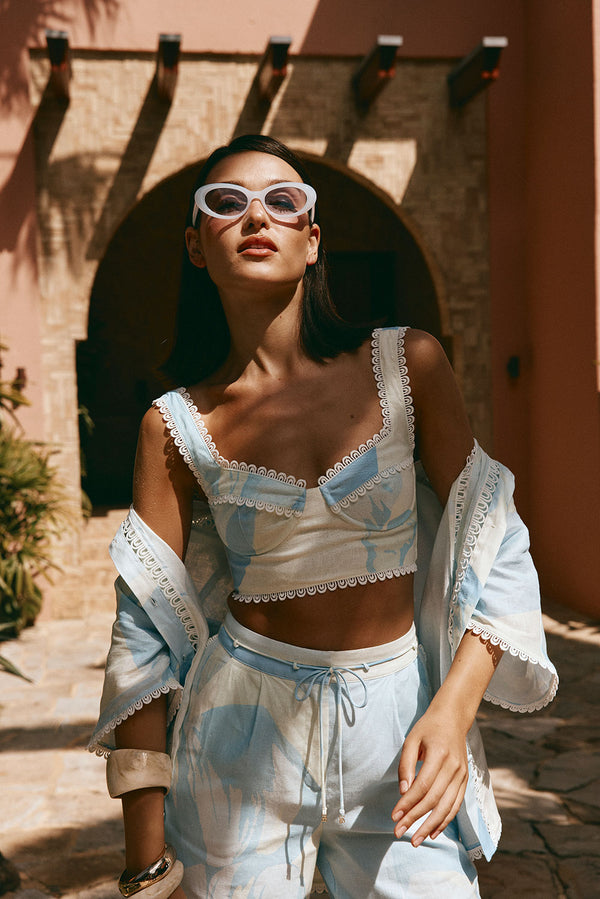 Blue Il Lido Print Drawstring Pocket Isabella Pants