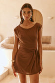 Brown Gathered Mini Dally Dress