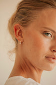 Gold Toned Pearl Gem Huggie Lira Earrings