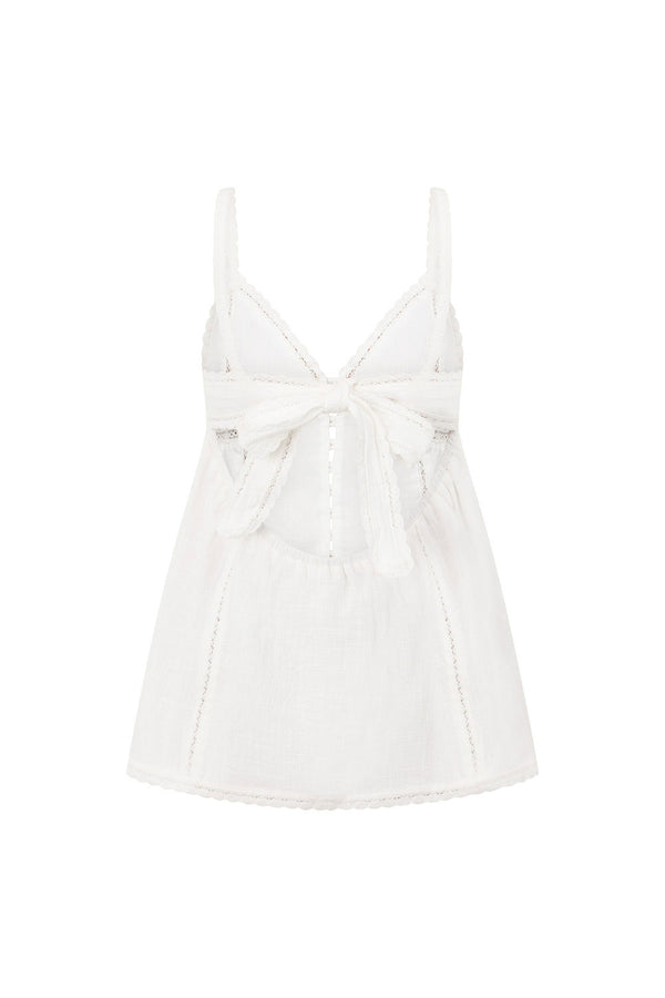 White Lace Backless Strappy Button Up Aviva Top