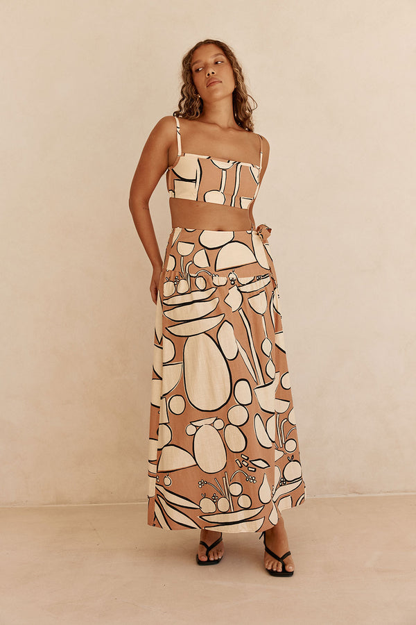 Orange Barrosa Print Strappy Cropped Tahaa Top