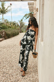 Black Alma Caroline Floral Print Strapless Heidi Jumpsuit