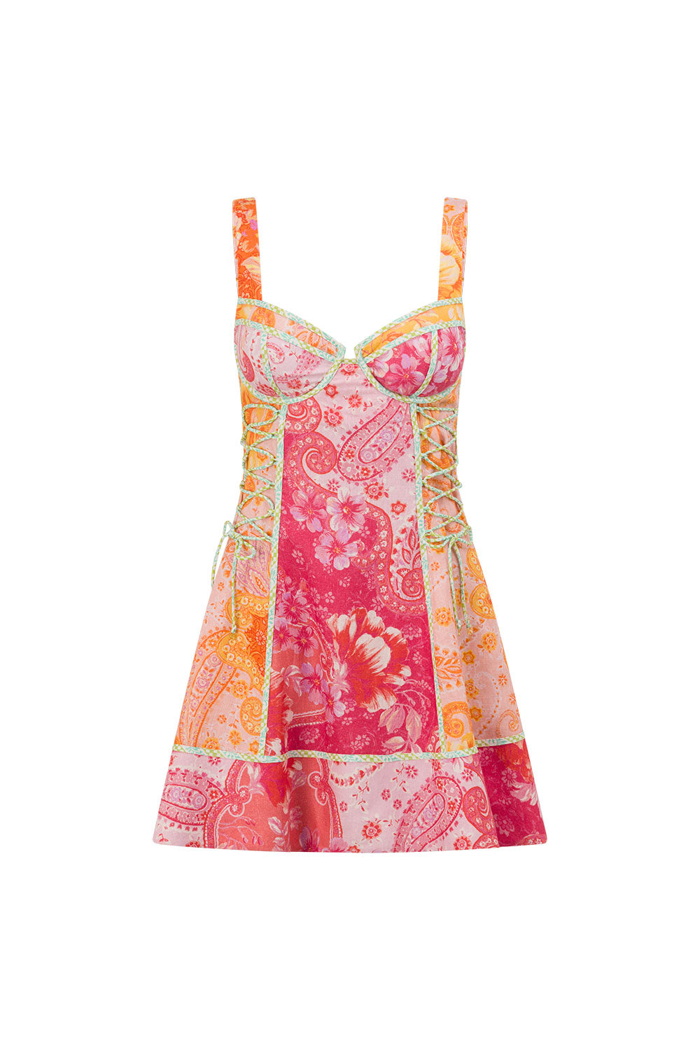 Pink Botanica De Flor Print Corset Mini Emilia Dress
