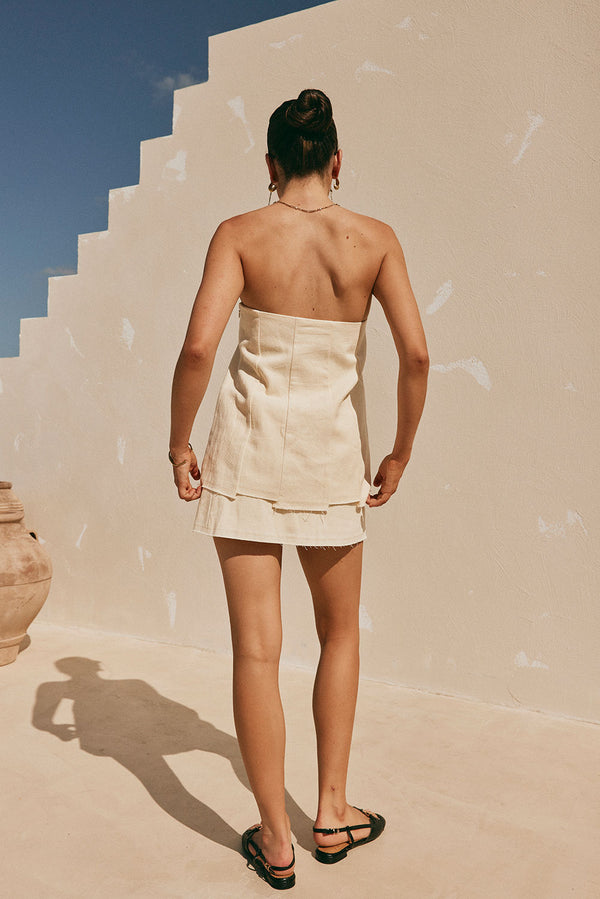 Cream Strapless Panelled Sorren Top