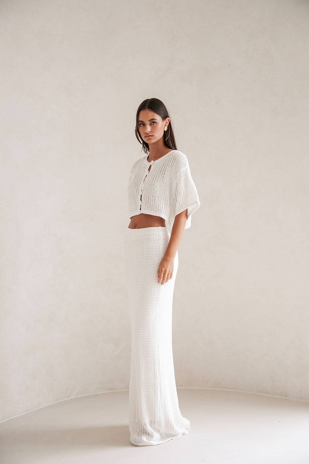 Bridal White Knit  Button Up Mekkah Top