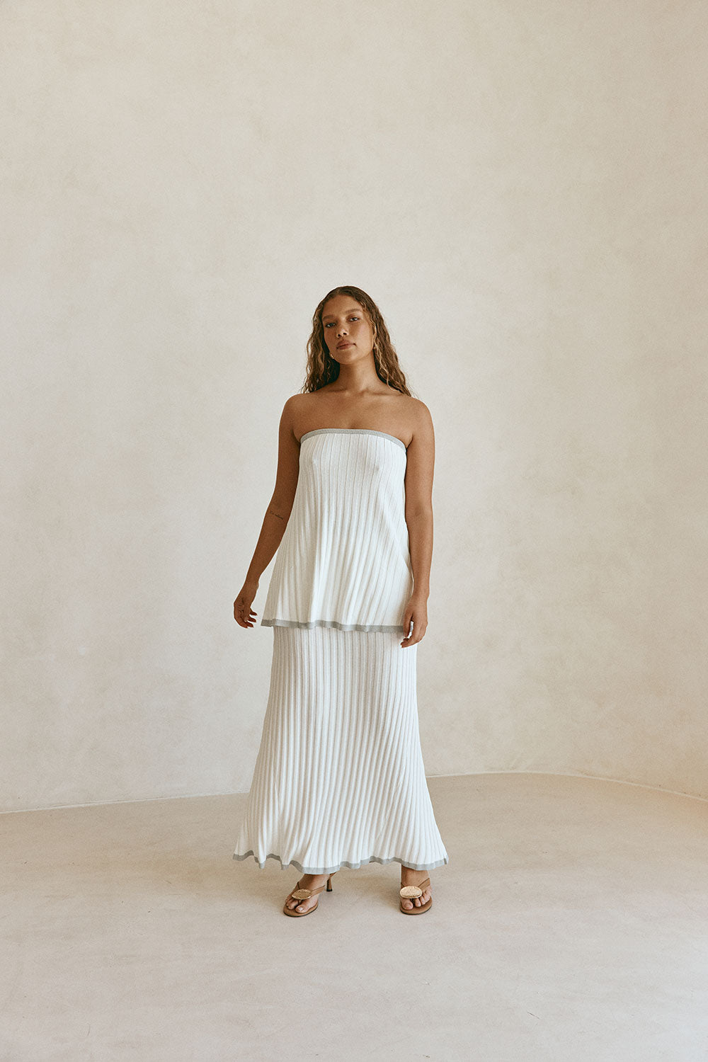 White Woven Ribbed Maxi Silla Skirt