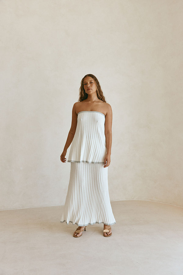 White Woven Ribbed Maxi Silla Skirt