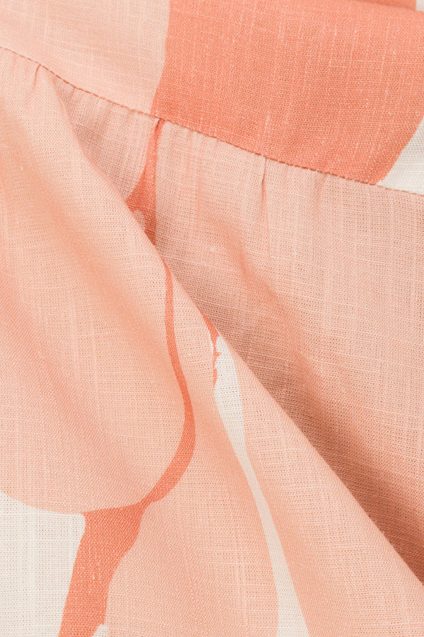 Peach Solanto Print Button Puff Sleeve Ales Top