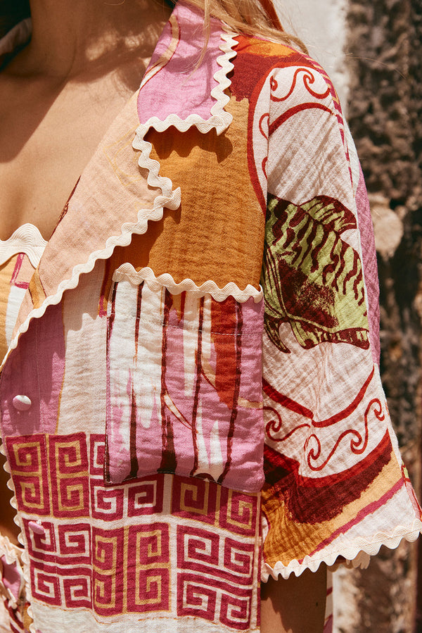 Peach Theotokos Boxy Button Up Collar Kelia Shirt