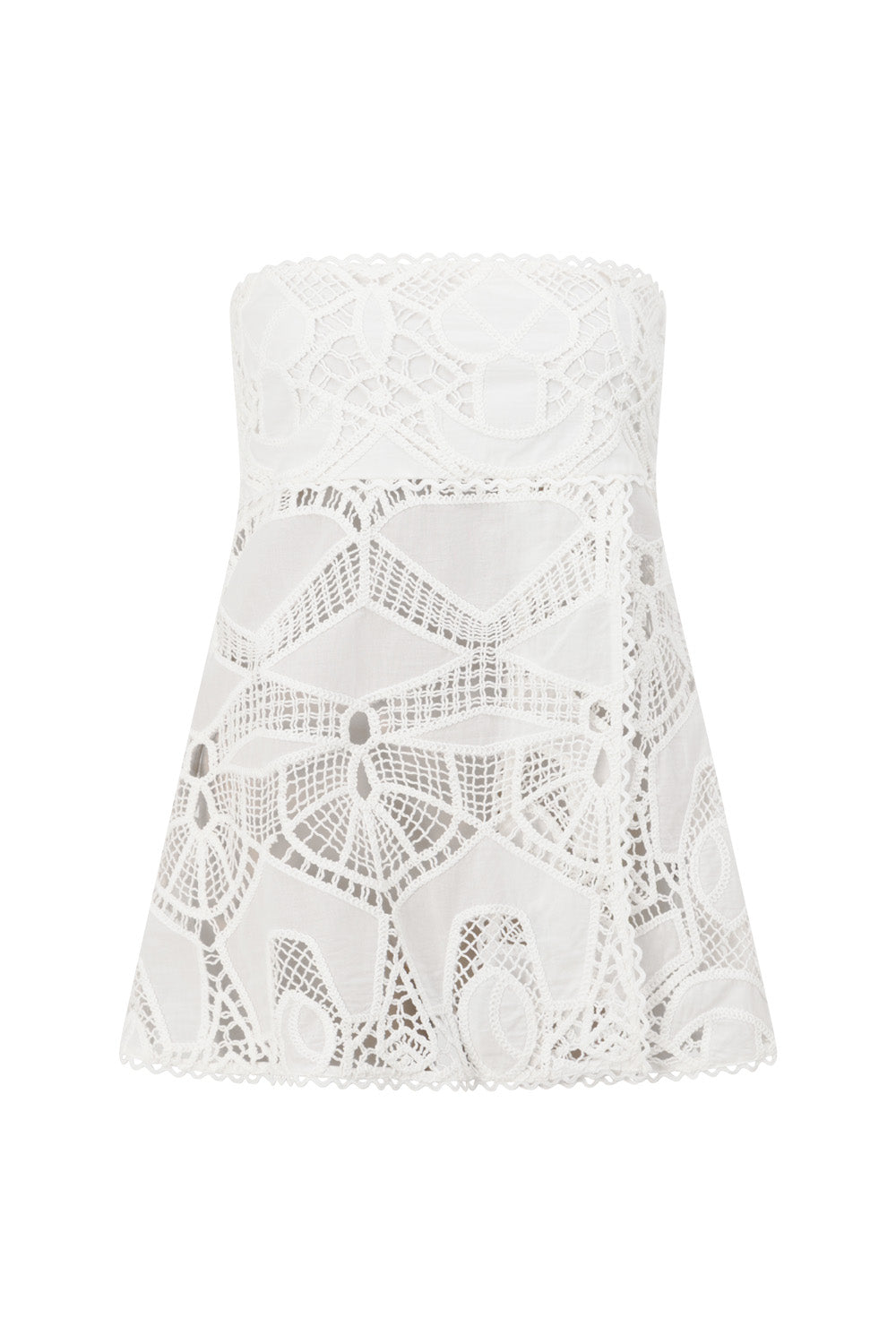 White Embroidered Cutwork Strapless Donna Top
