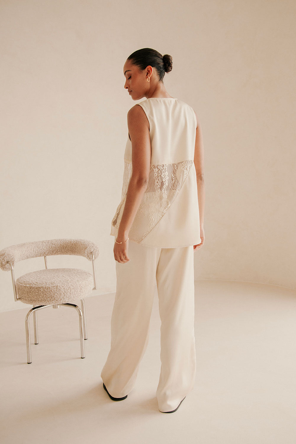 Maarten V Neckline Lace Top - Cream