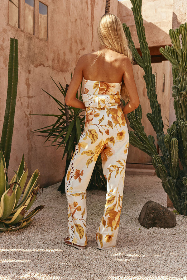 White Agalia Floral Print Wide Leg Lorde Trouser Pants