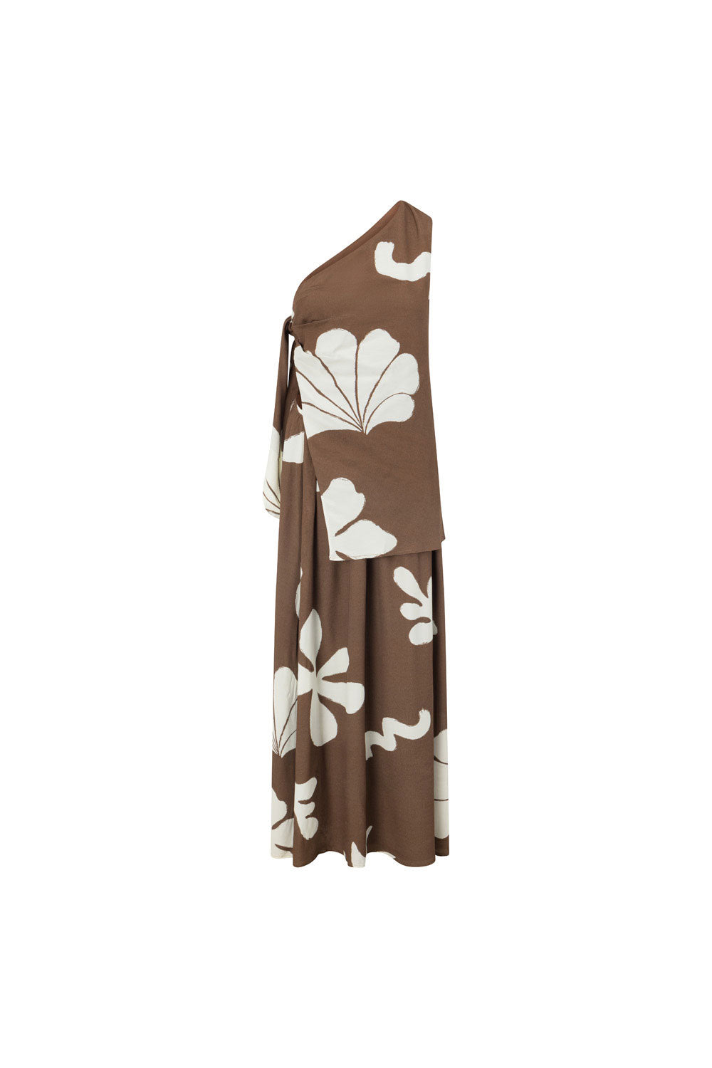 Lessi One Shoulder Tie Maxi Dress - Galene Brown Print