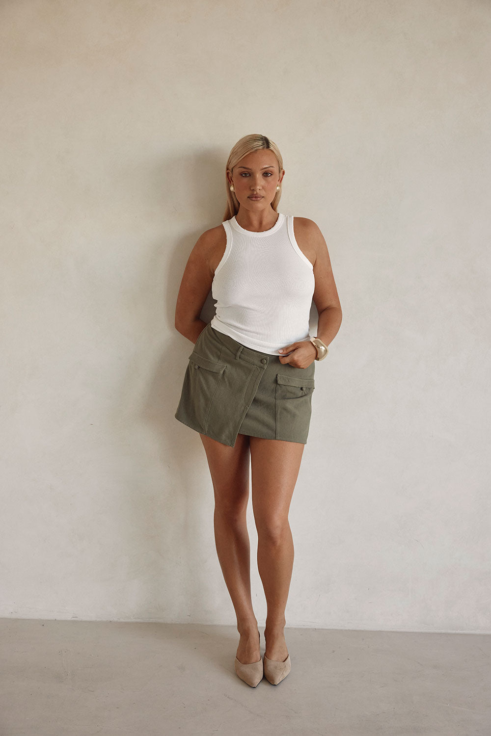 Khaki Green Pocket Mini Deluca Skirt
