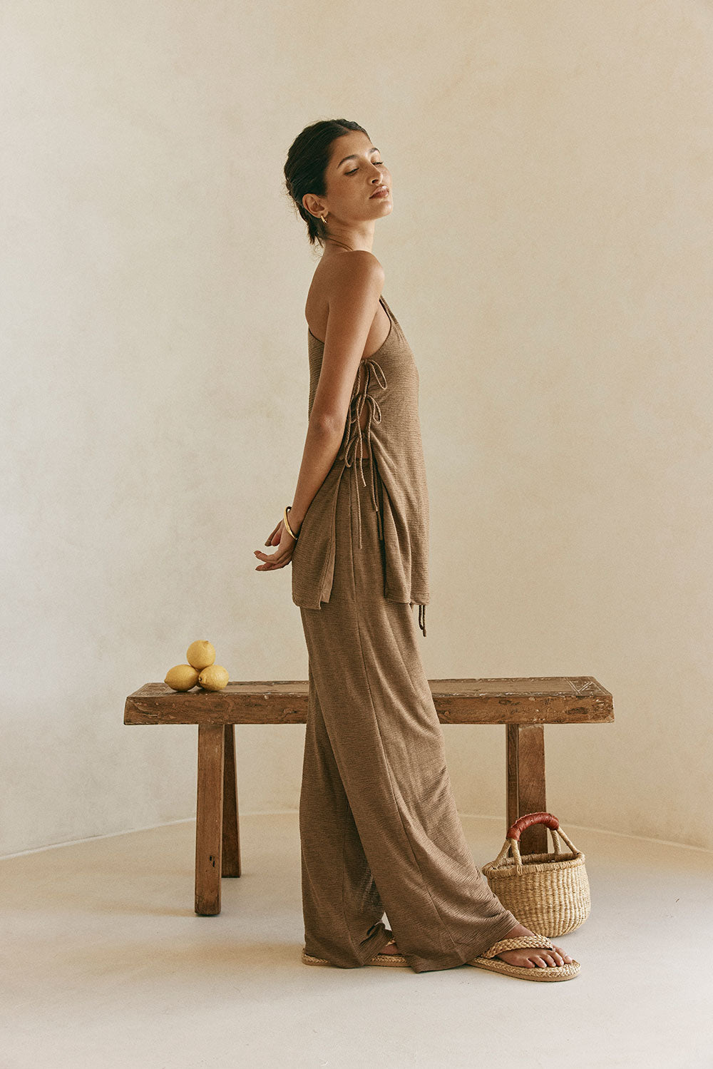 Chocolate Brown High Waist Elastic Drawstring Zen Pants