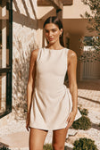 Beige Pleated Mini Camellia Dress