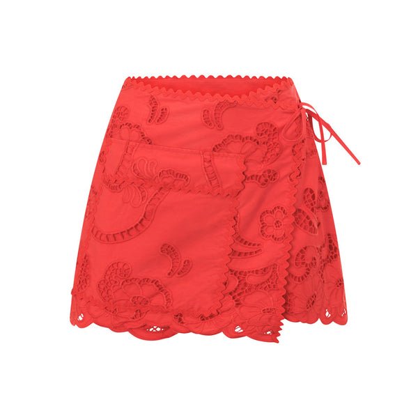 Florentina Mini Wrap Skirt - Red