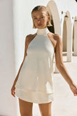Off White Ribbed Halter Neck Mini Malayah Dress