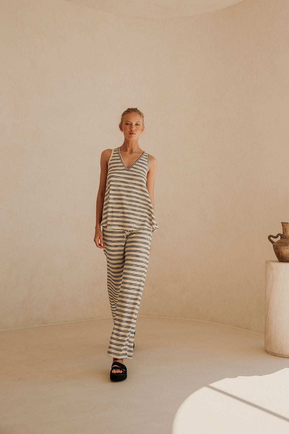 Black And White Stripe V Neck Lana Top