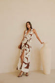 Madeira Split Wrap Maxi Dress - Brown, White Sunroom Chocolate Print