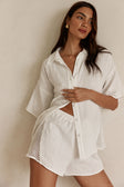 White Cotton Elastic High Waist Inara Shorts