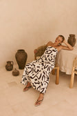 Cream Floral Fleur Lines Print Strapless Noah Dress