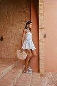 Nicolina Lace Flounce Mini Dress - Blue, White, Green Il Lido Print
