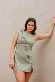 Sage Green A-Line Bow Mini Kapri Dress