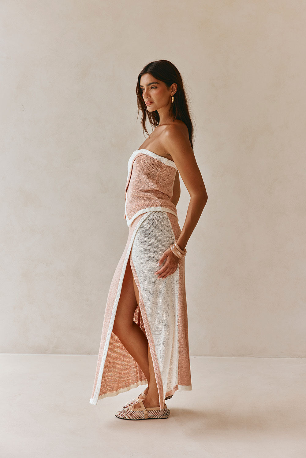 Pink Knit Overlay Elastic Maxi Danita Skirt