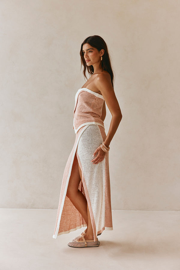 Pink Knit Overlay Elastic Maxi Danita Skirt