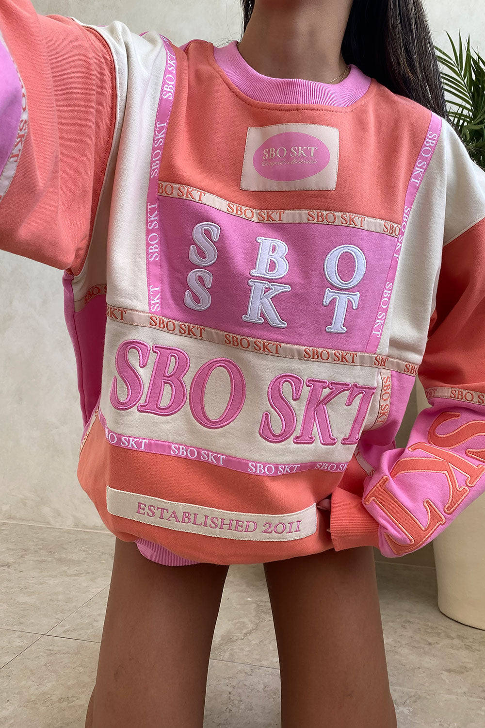 Porto Vintage Oversized Sweater - Terry Pink, Orange