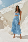 Blue Cotton Cutwork Flouncy Maxi Camilla Dress