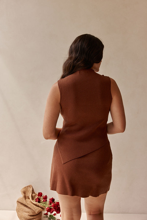 Gingerbread Brown Knit Asymmetric Ellamay Top