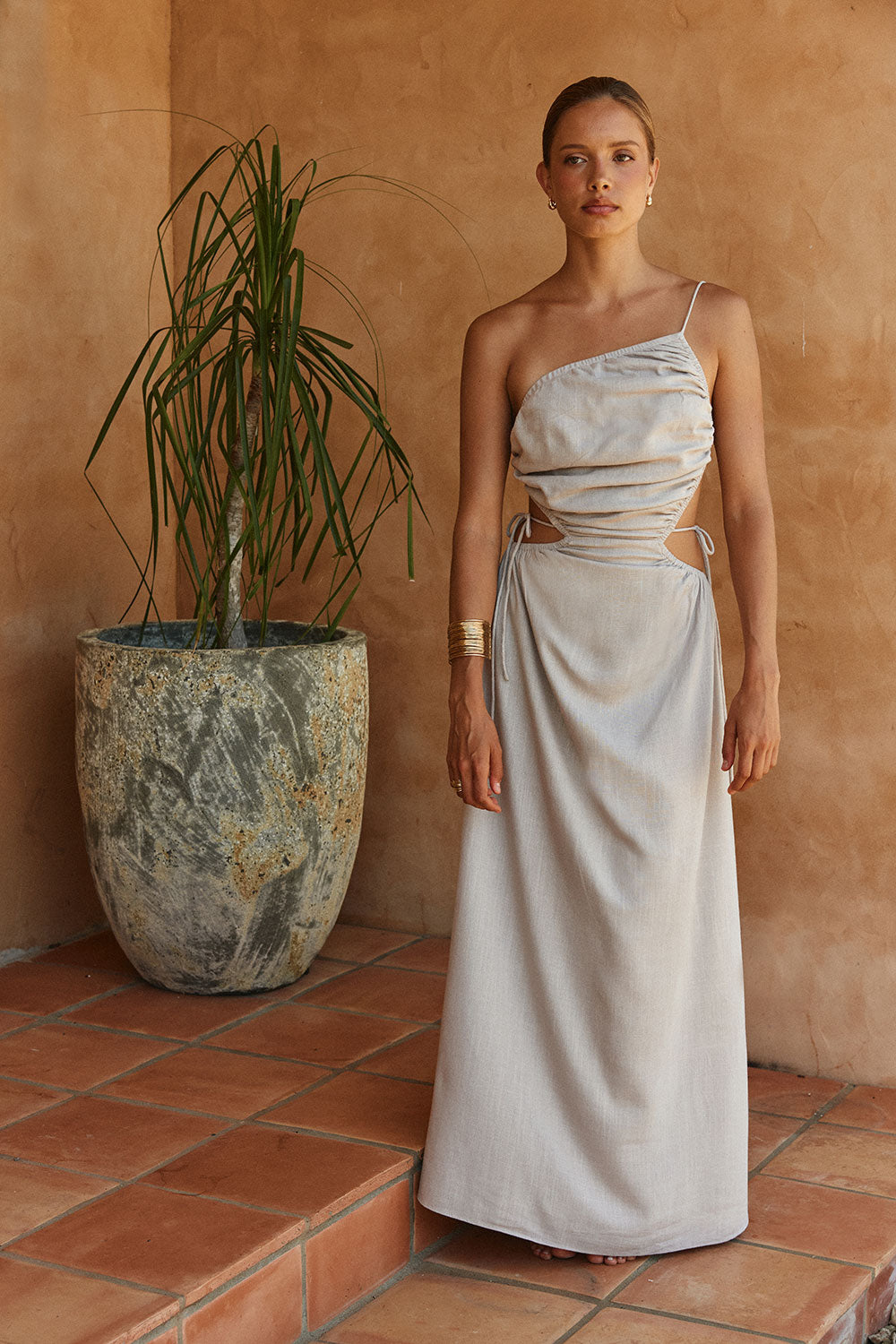 Stone Grey Backless Maxi Mahya Dress