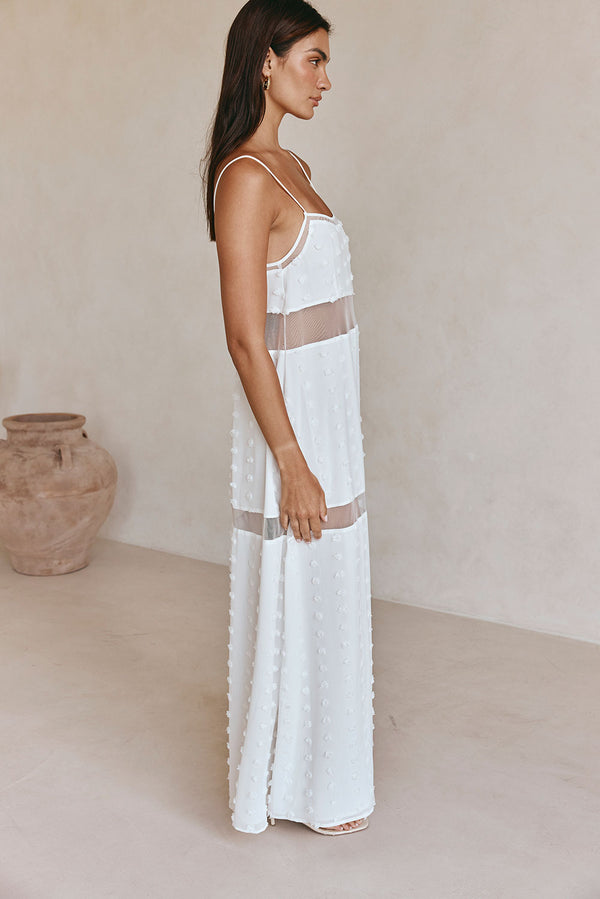 Miliano Adjustable Thin Strap Panelled Maxi Dress - White