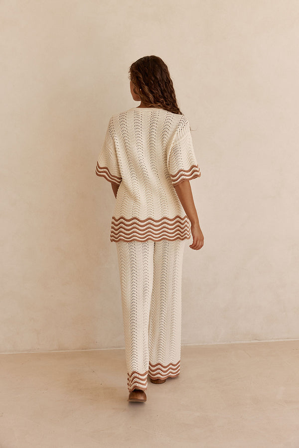 Cream Wavy Cotton Knit Button Up Janaya Top