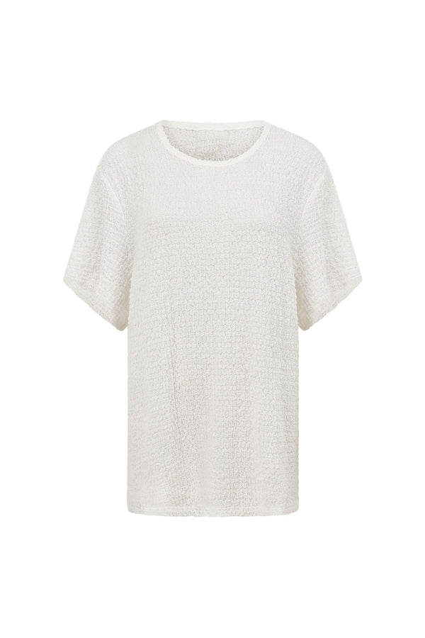 White Textured Boxy Adora T Shirt Top