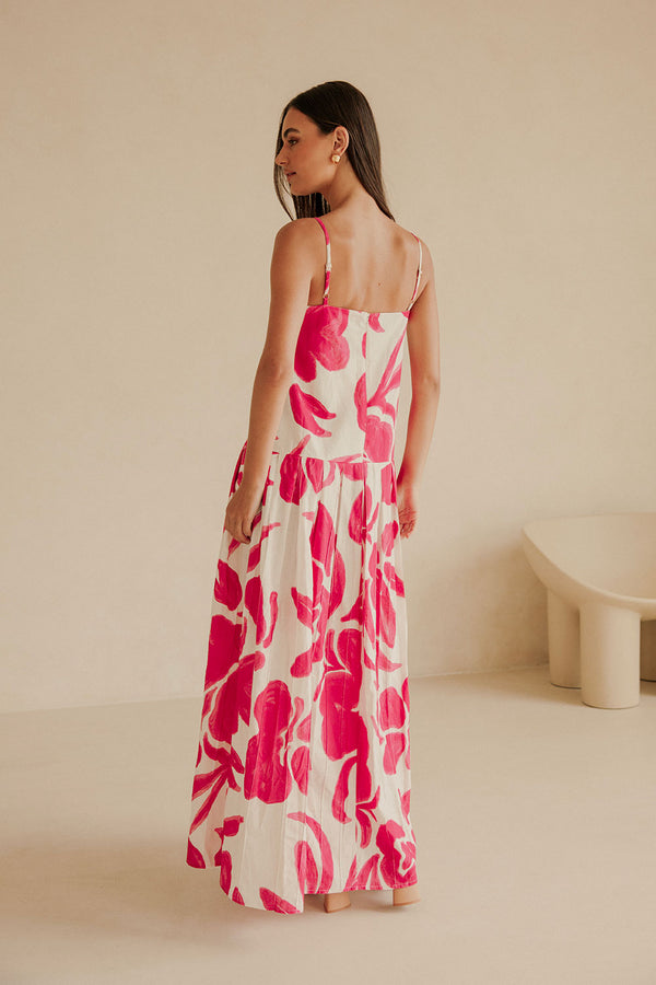 Bette Thin Strap Panelled Maxi Dress - Pink, White Ada Floral Print