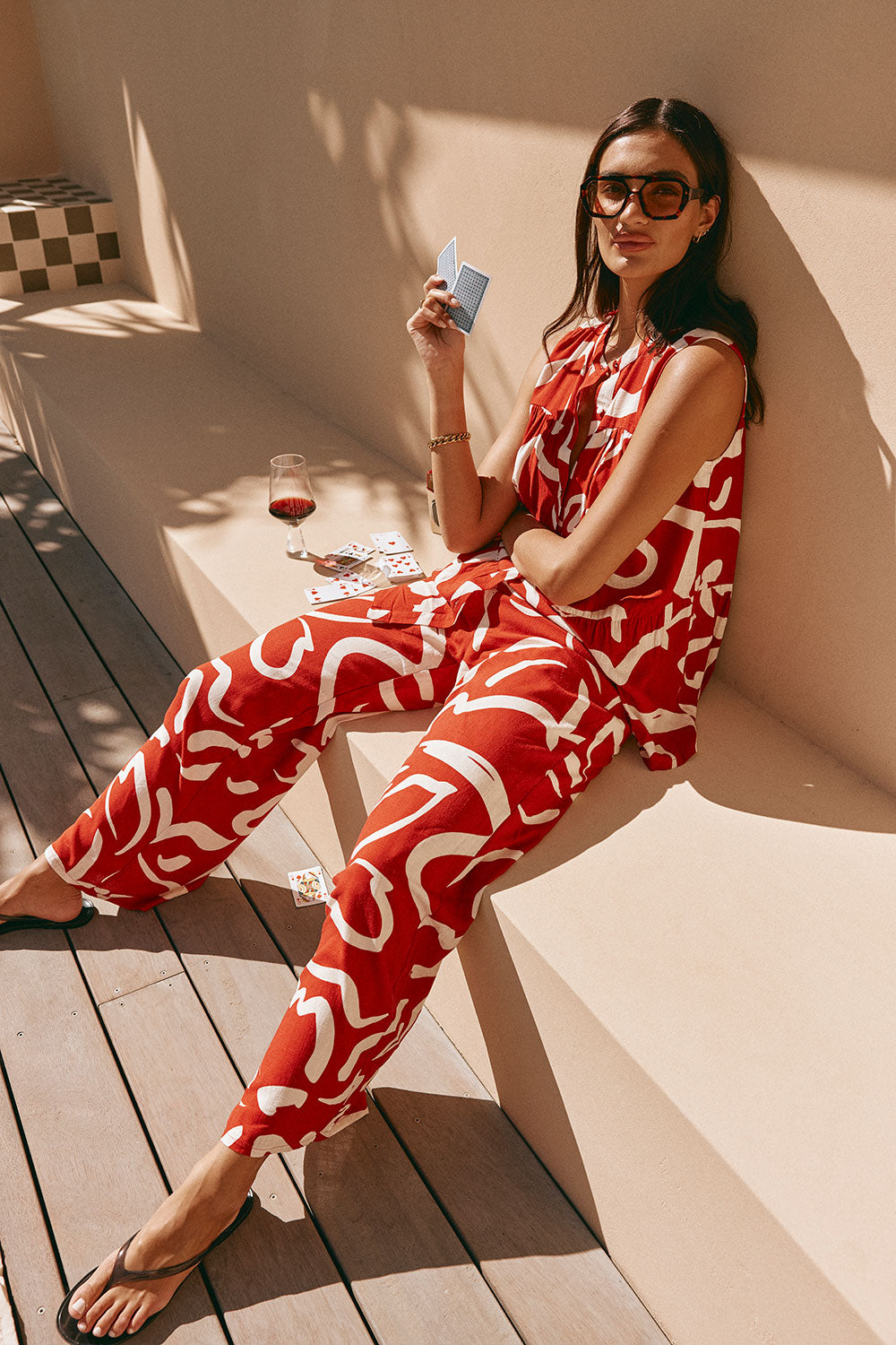 Red Fila Rogue Floral Print Drawstring Elena Pants