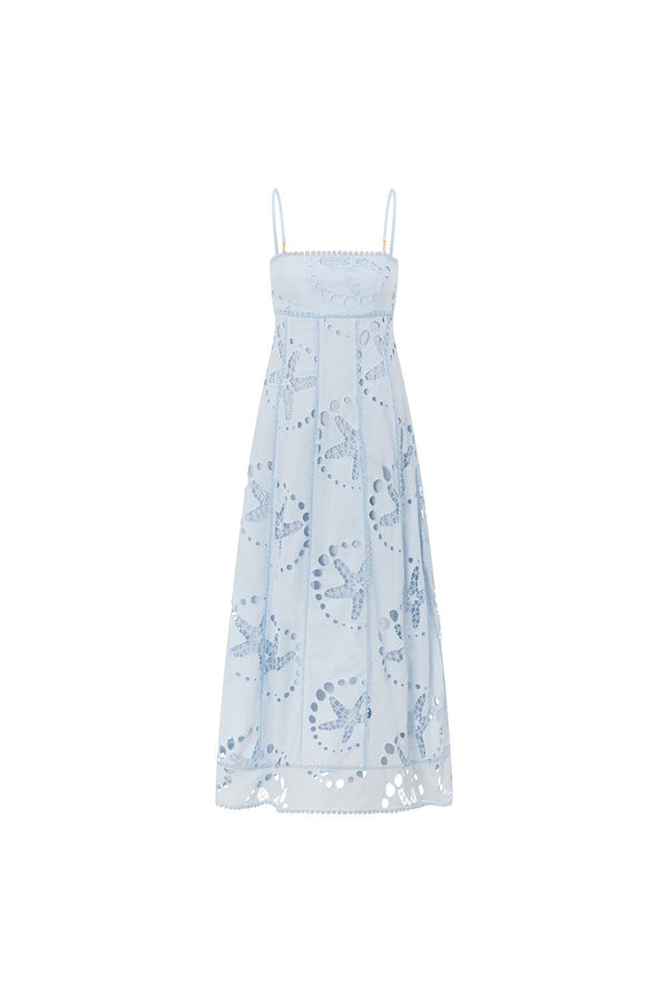 Blue Starfish Broderie Backless Maxi Avere Dress