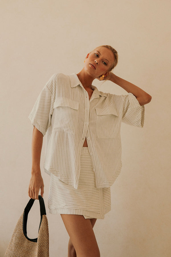 White Short sleeve Button Up Collar Kenny Top